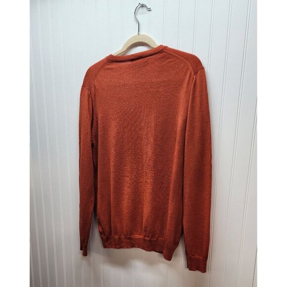 Mens Pronto Uomo Extra Fine Merino Wool V-Neck Sweater Rust Large - Picture 6 of 9